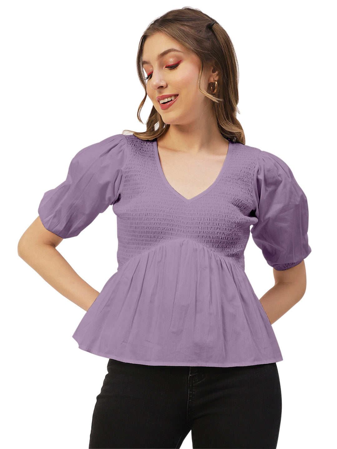 Smocked Elbow Sleeve Top