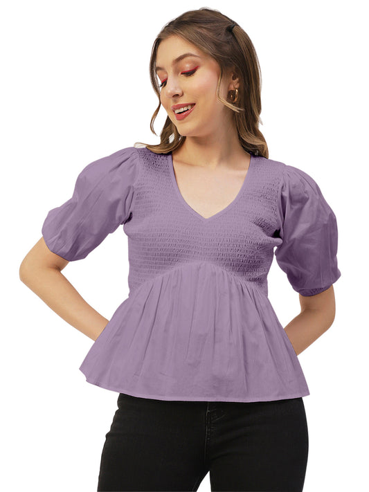 Smocked Elbow Sleeve Top