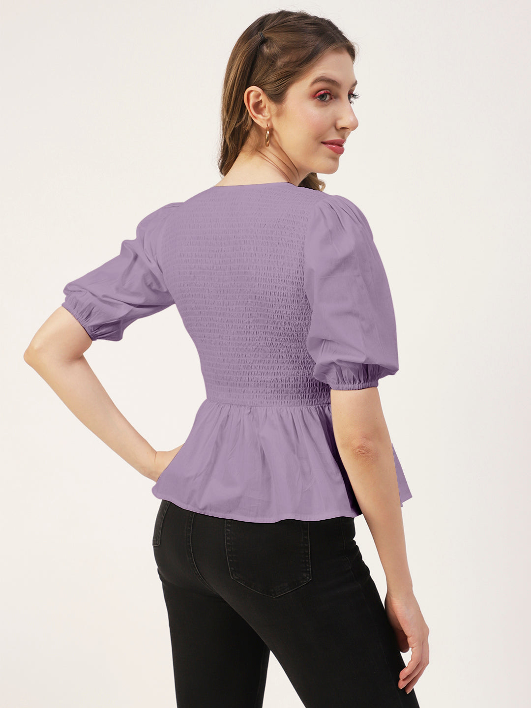 Smocked Elbow Sleeve Top