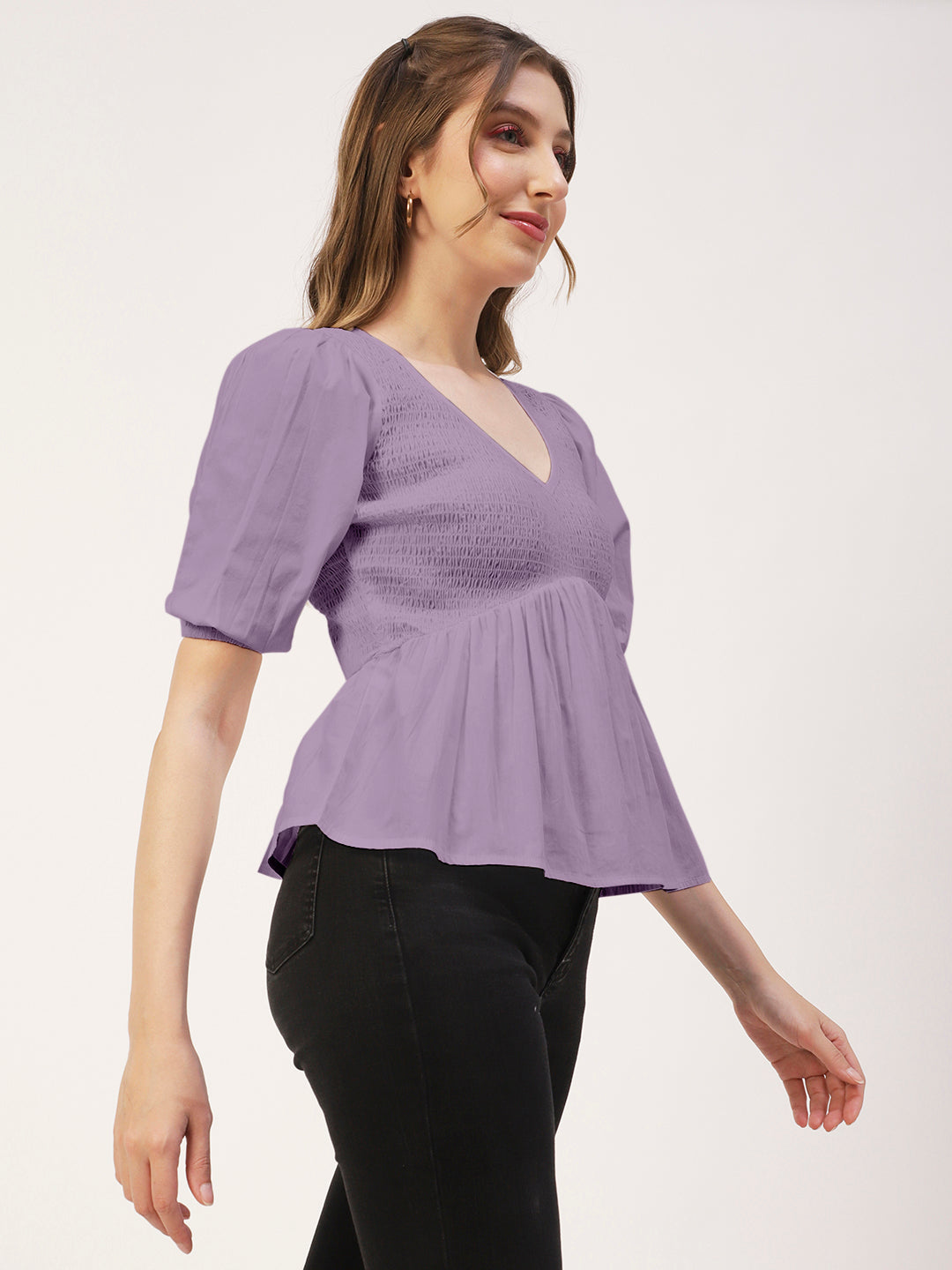 Smocked Elbow Sleeve Top
