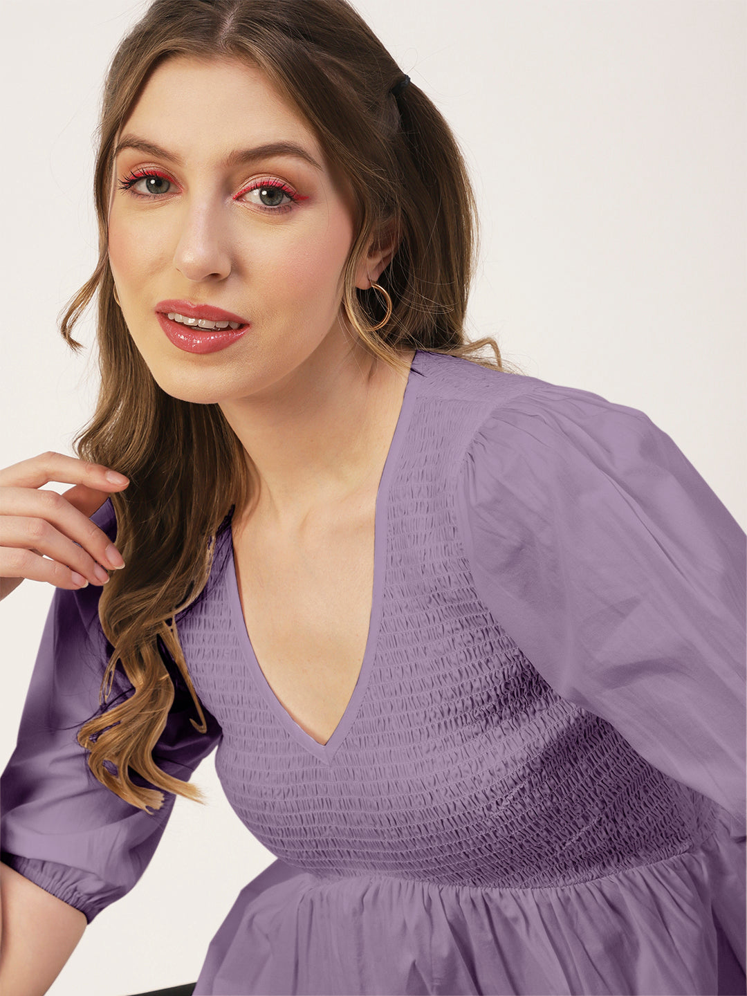 Smocked Elbow Sleeve Top