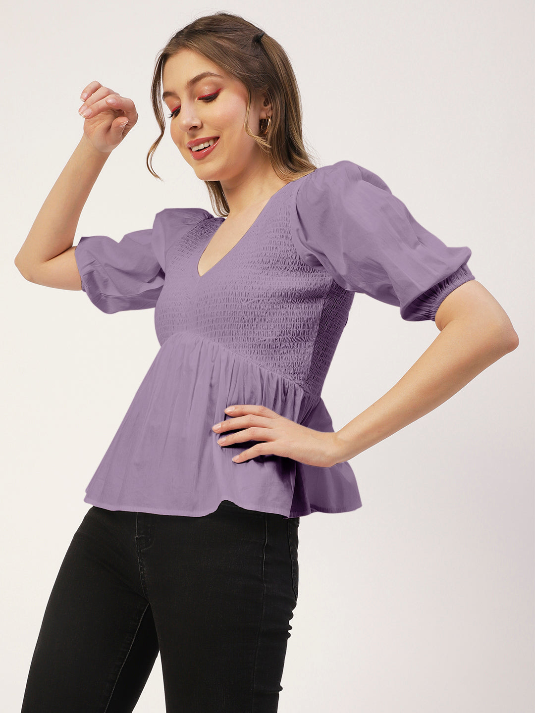 Smocked Elbow Sleeve Top