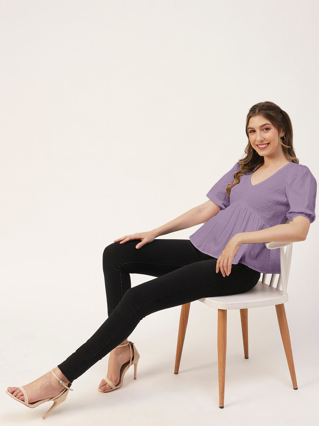 Smocked Elbow Sleeve Top