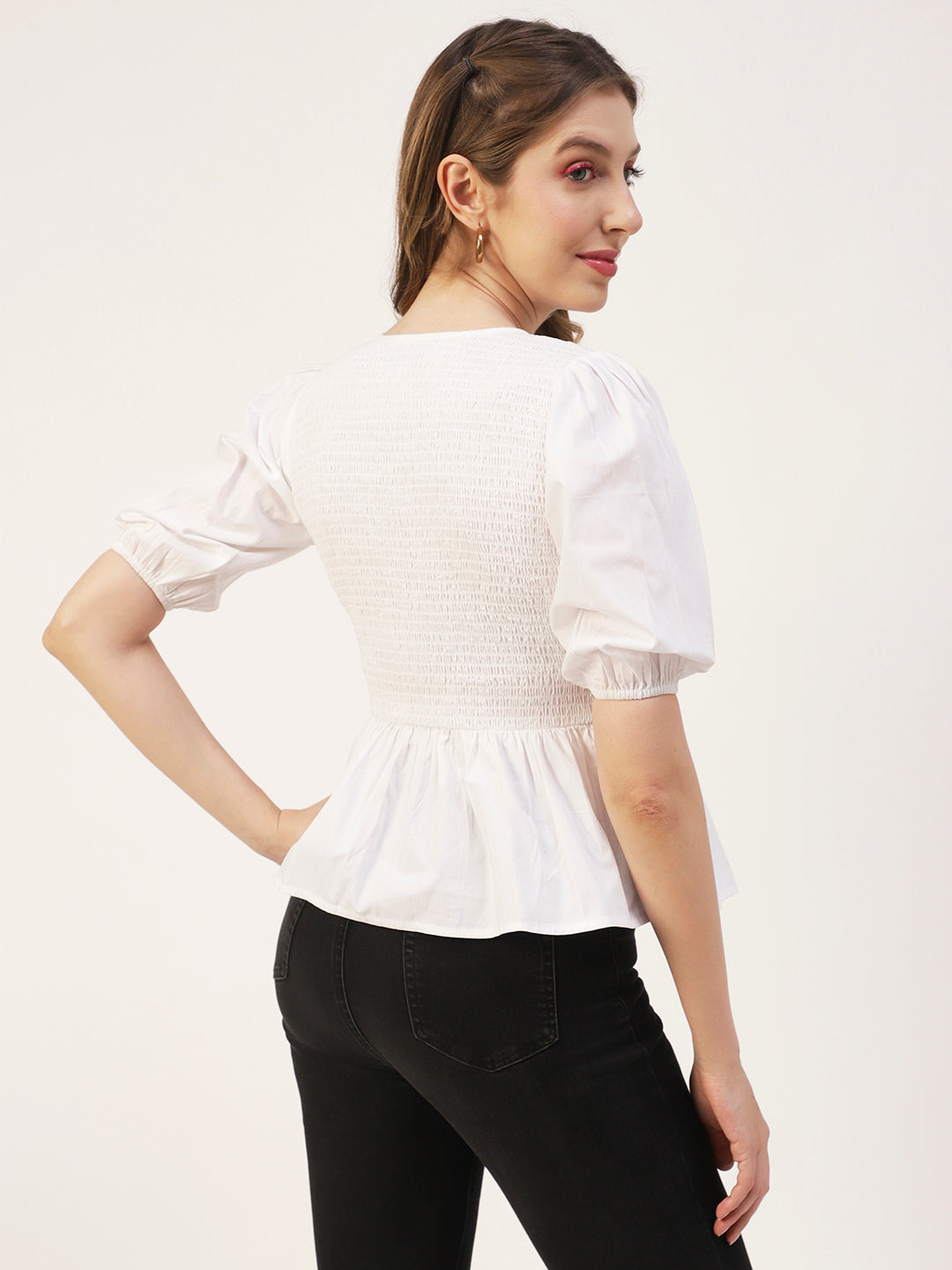 Smocked Elbow Sleeve Top