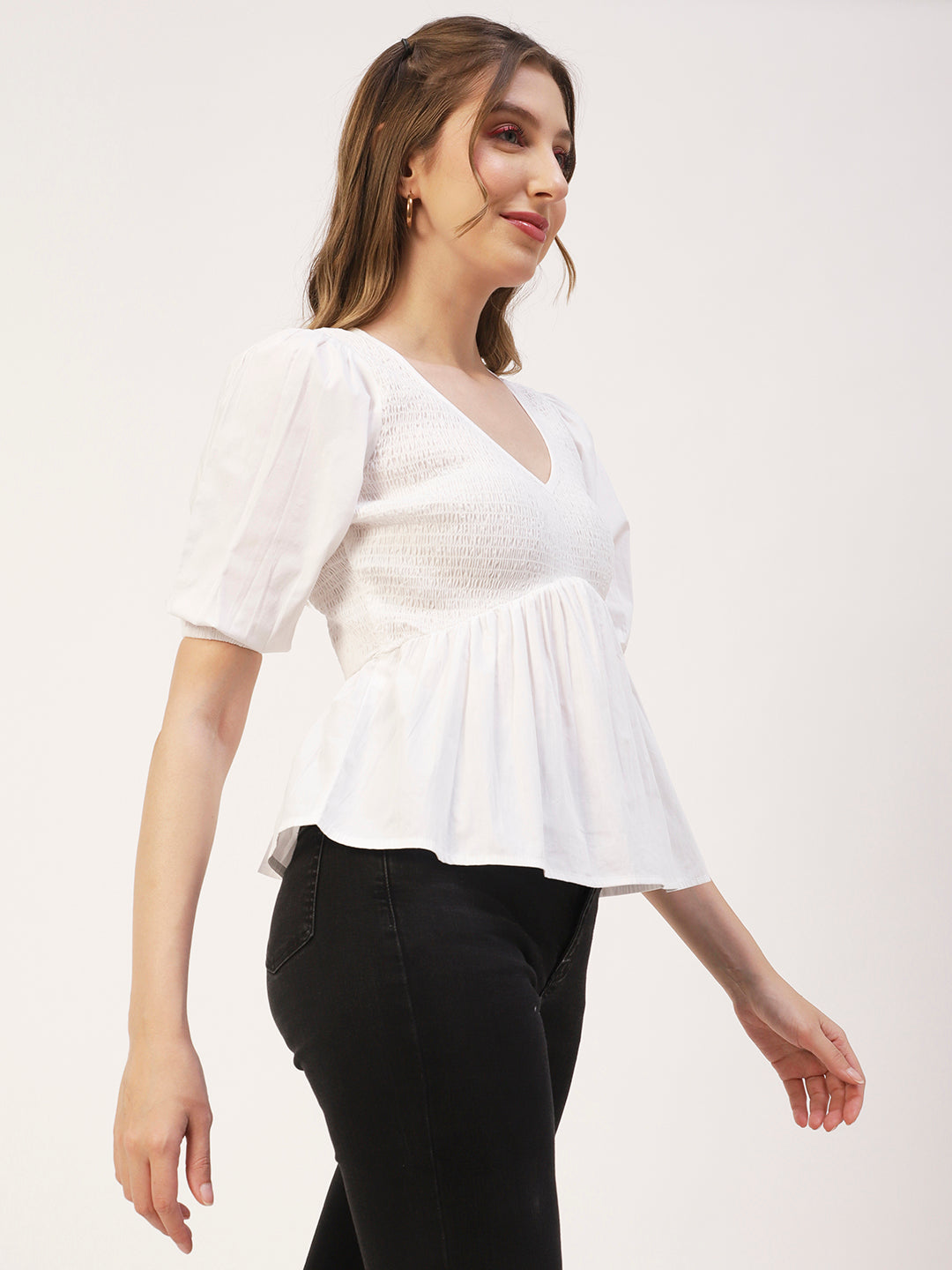Smocked Elbow Sleeve Top
