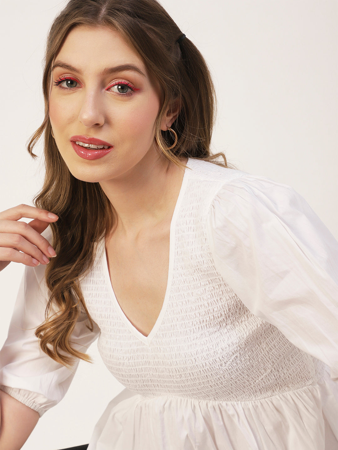 Smocked Elbow Sleeve Top