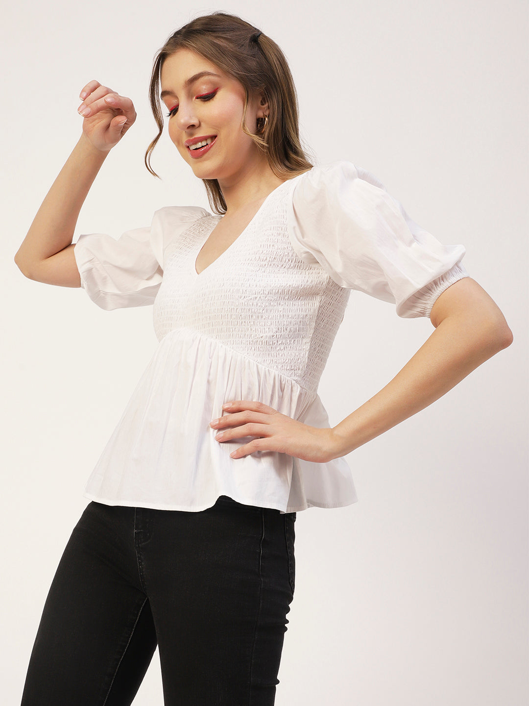 Smocked Elbow Sleeve Top