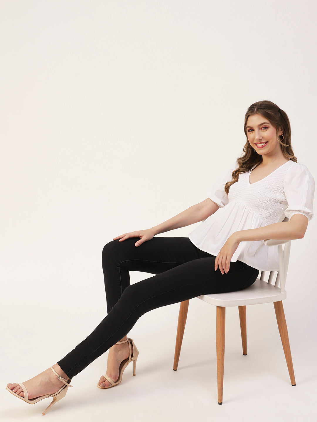Smocked Elbow Sleeve Top
