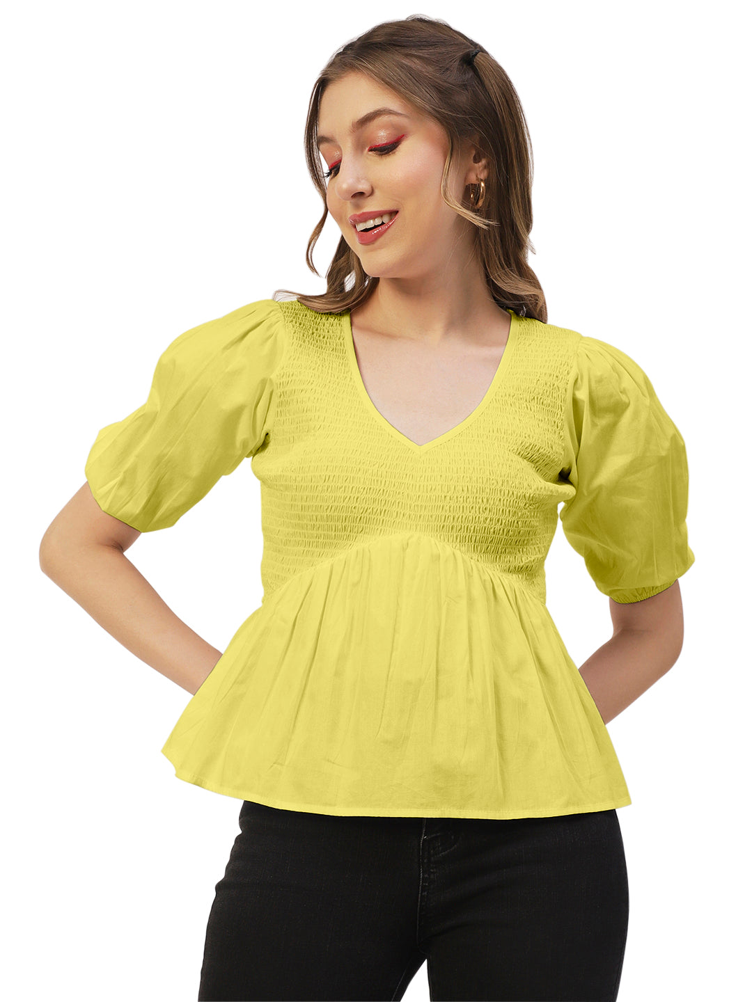 Smocked Elbow Sleeve Top