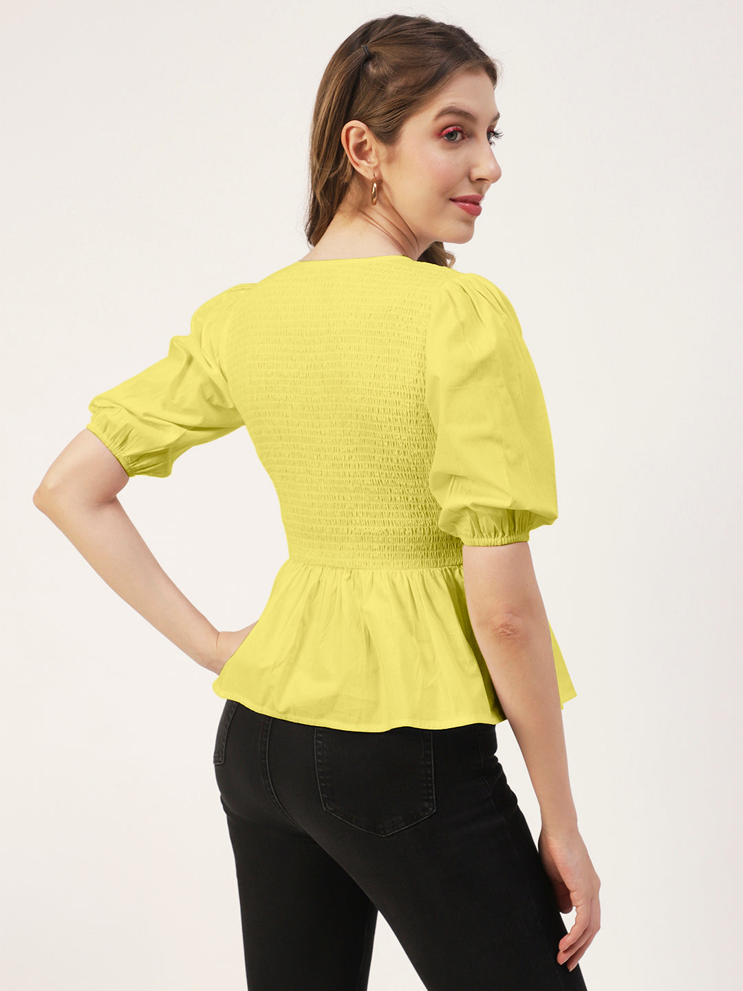 Smocked Elbow Sleeve Top