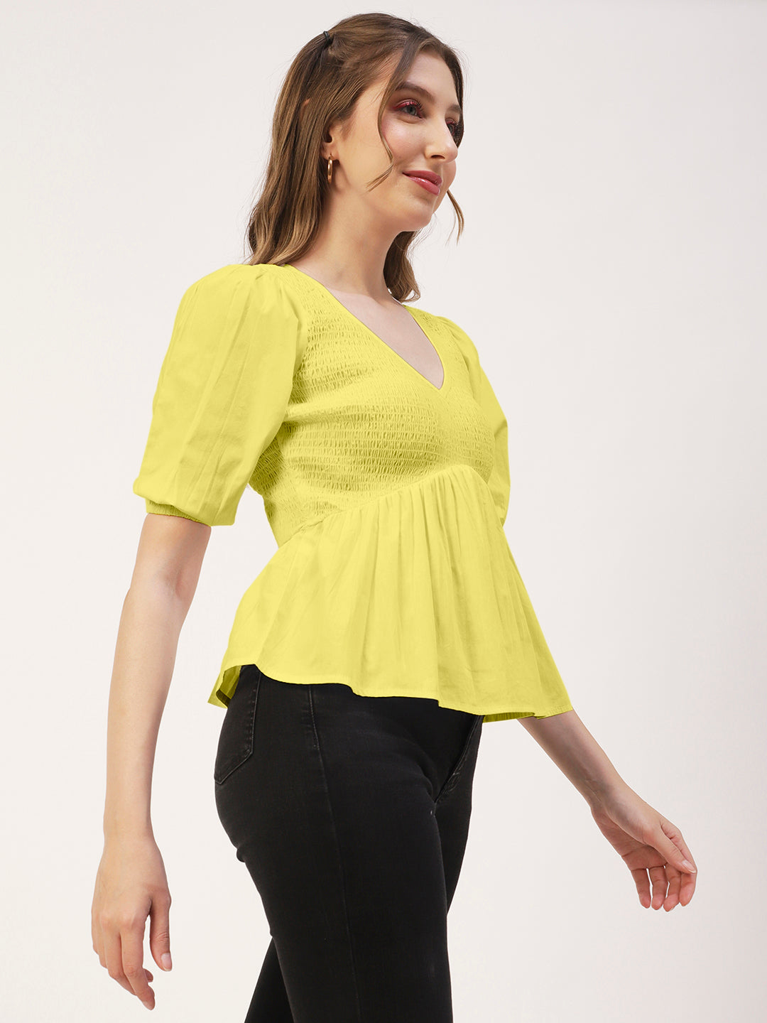 Smocked Elbow Sleeve Top