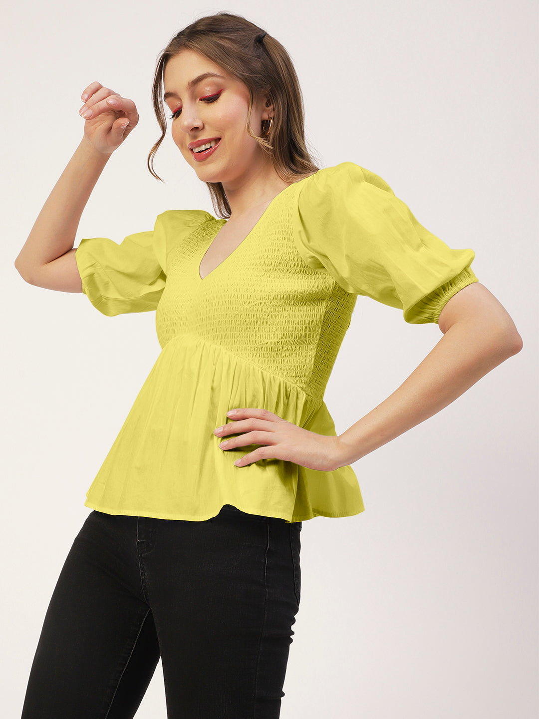Smocked Elbow Sleeve Top