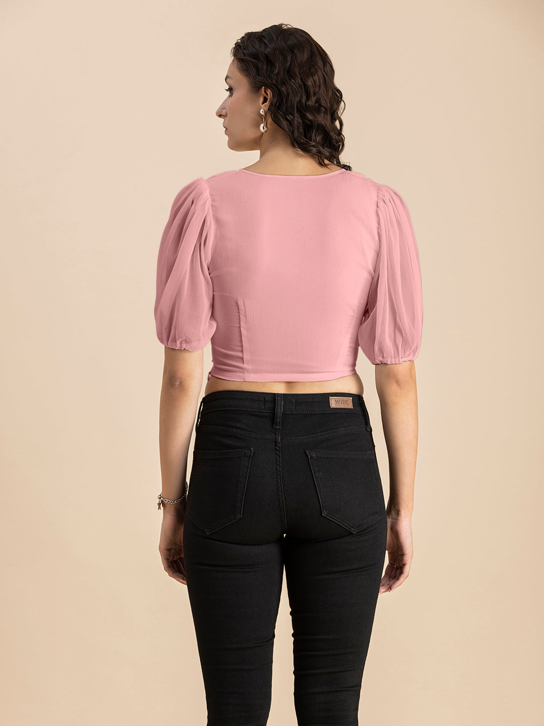 Solid V-Neck Puff Sleeve