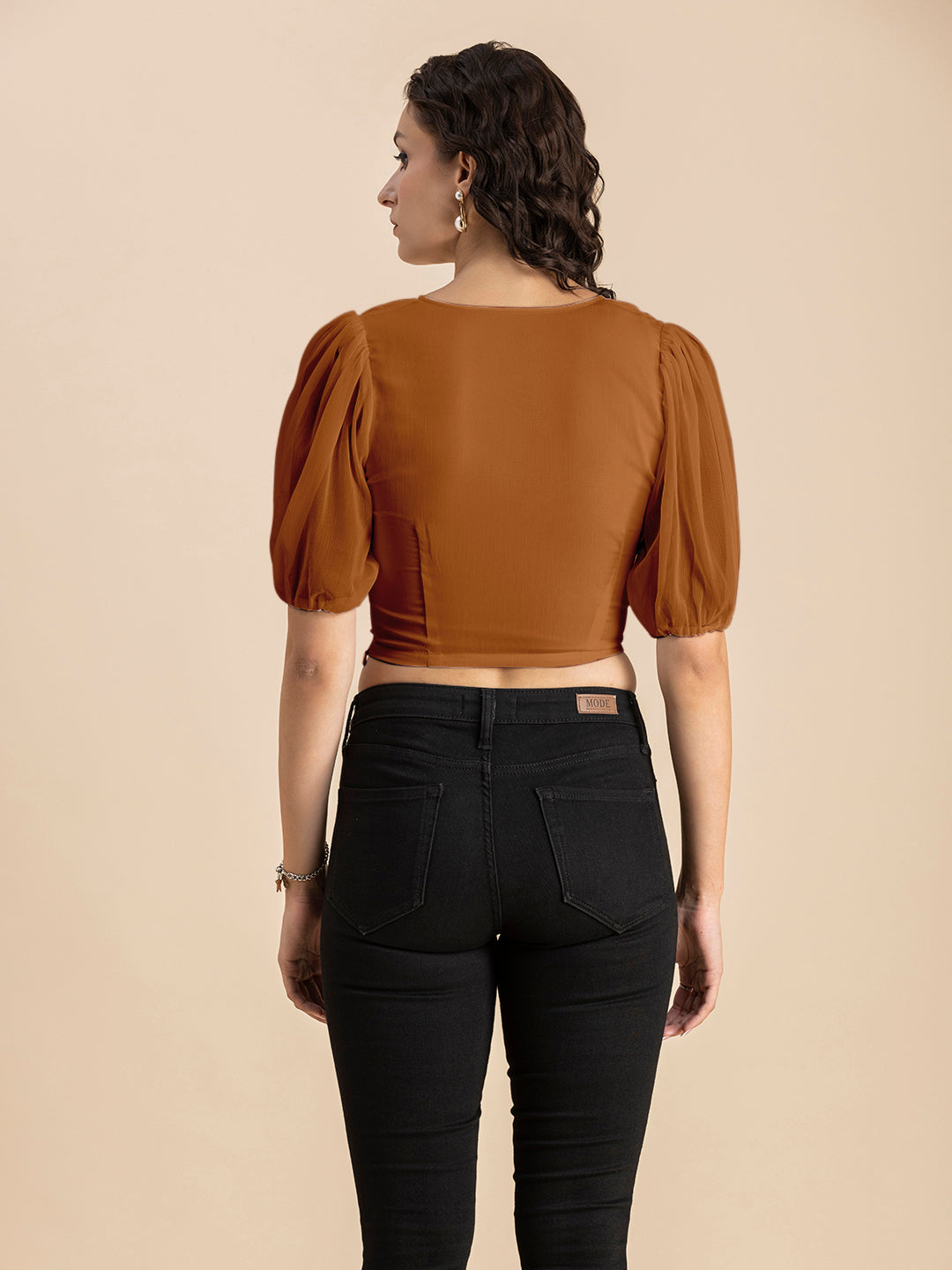 Solid V-Neck Puff Sleeve