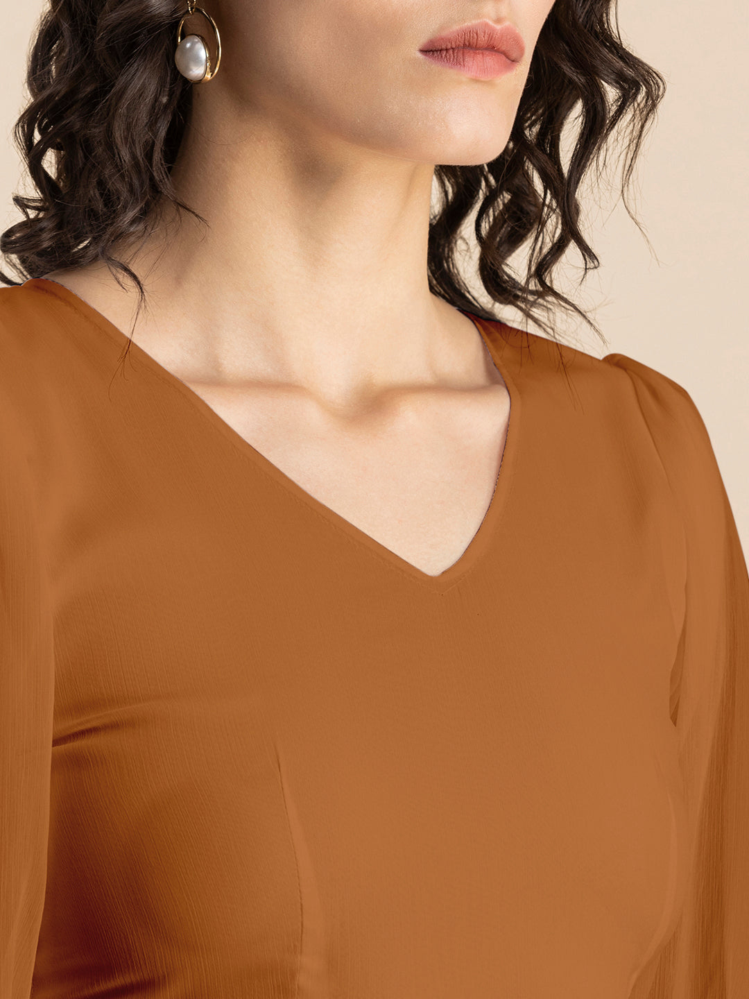 Solid V-Neck Puff Sleeve