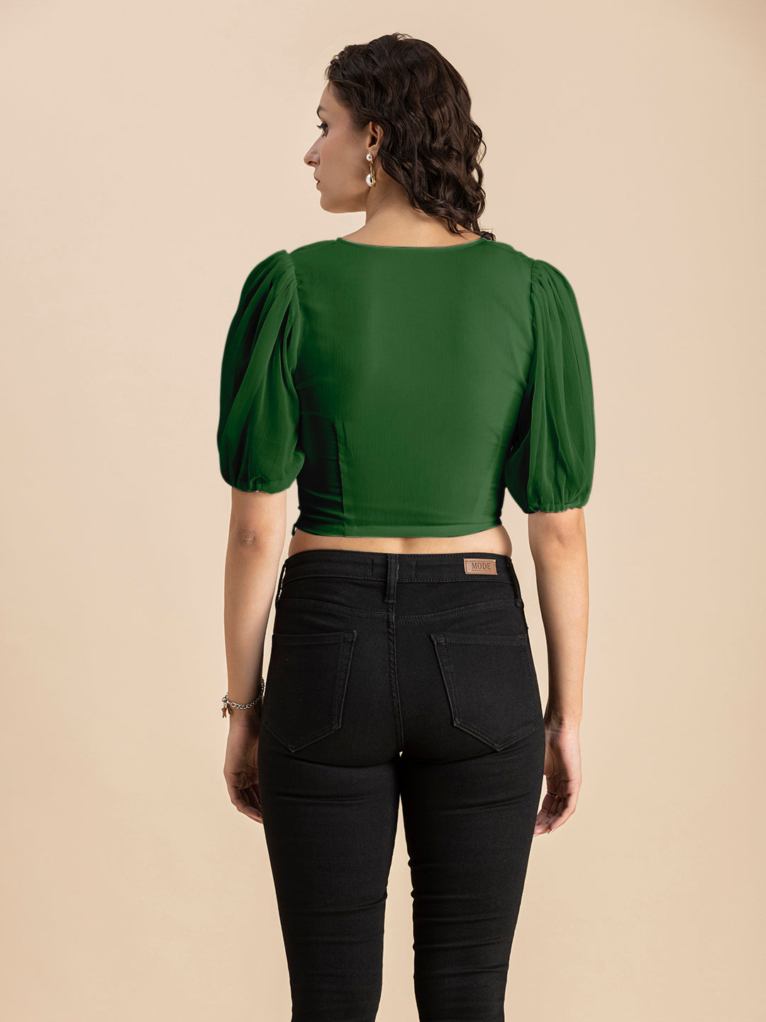 Solid V-Neck Puff Sleeve