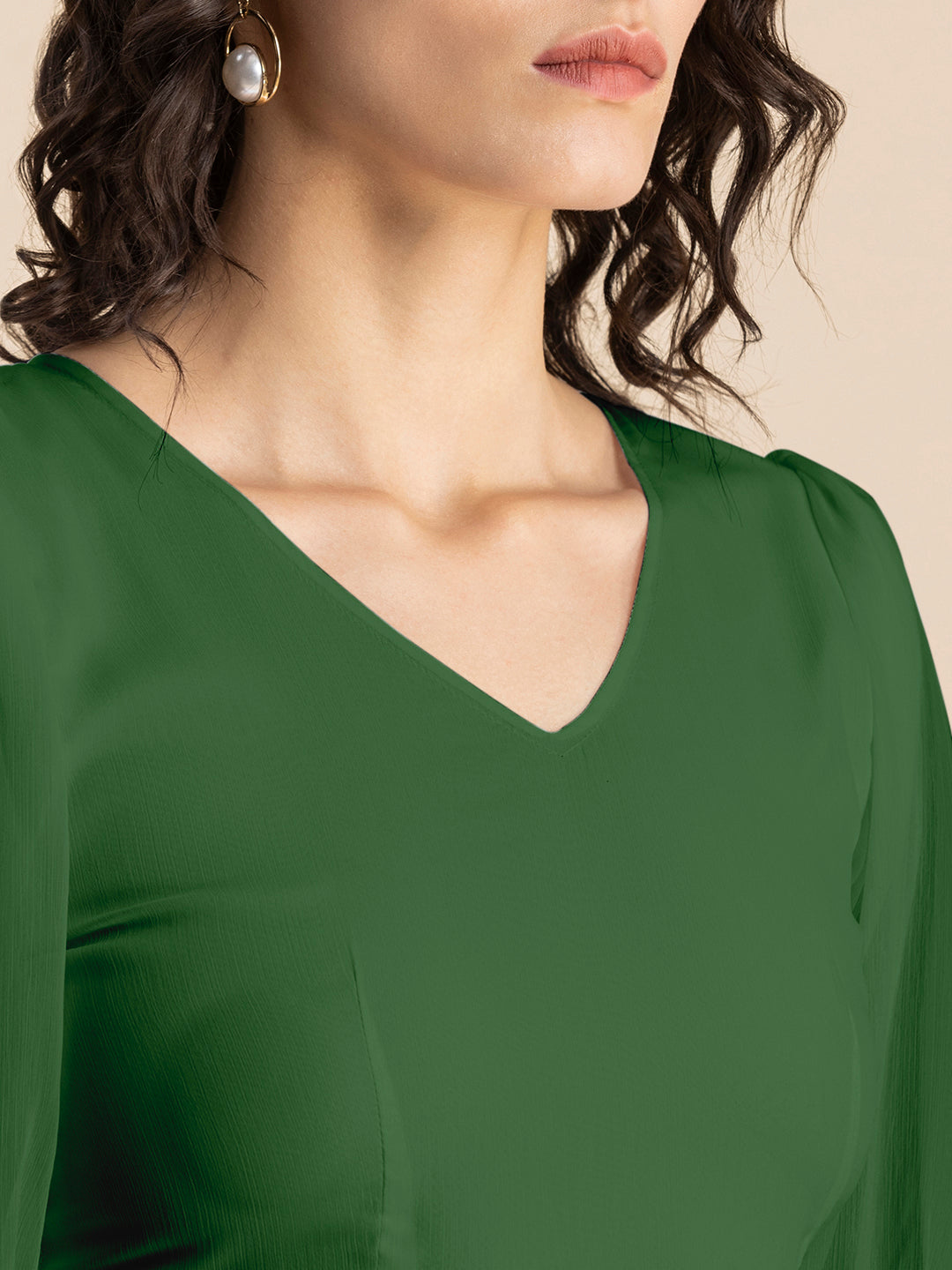 Solid V-Neck Puff Sleeve