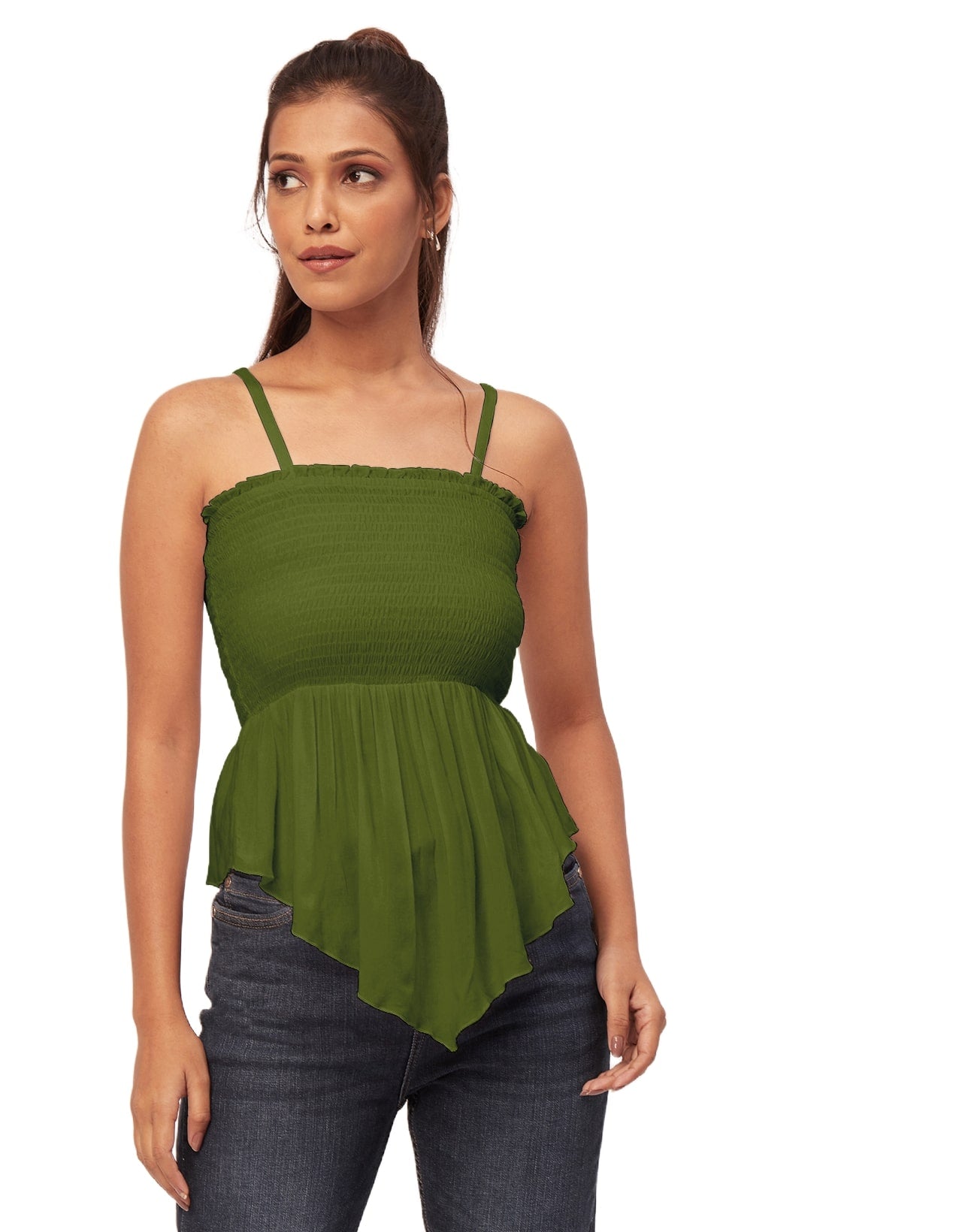 Solid Peplum Smocked Tube