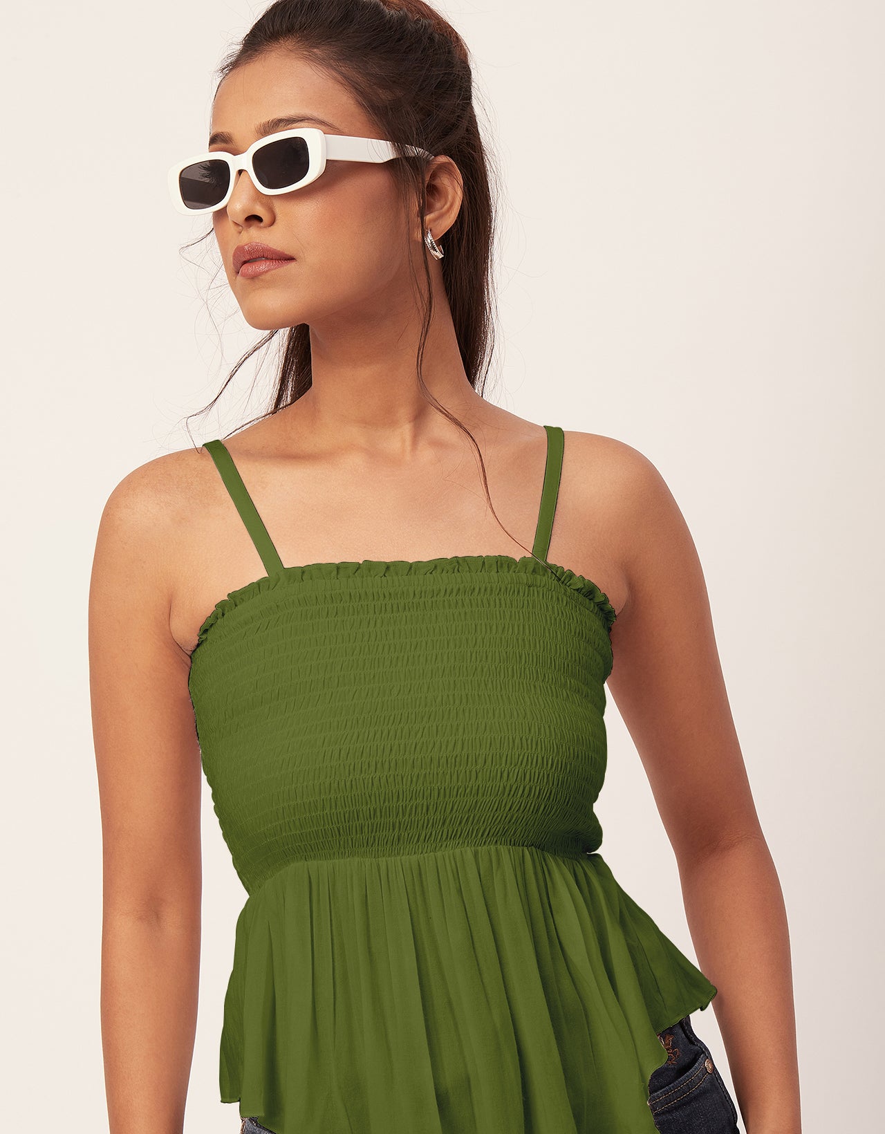 Solid Peplum Smocked Tube