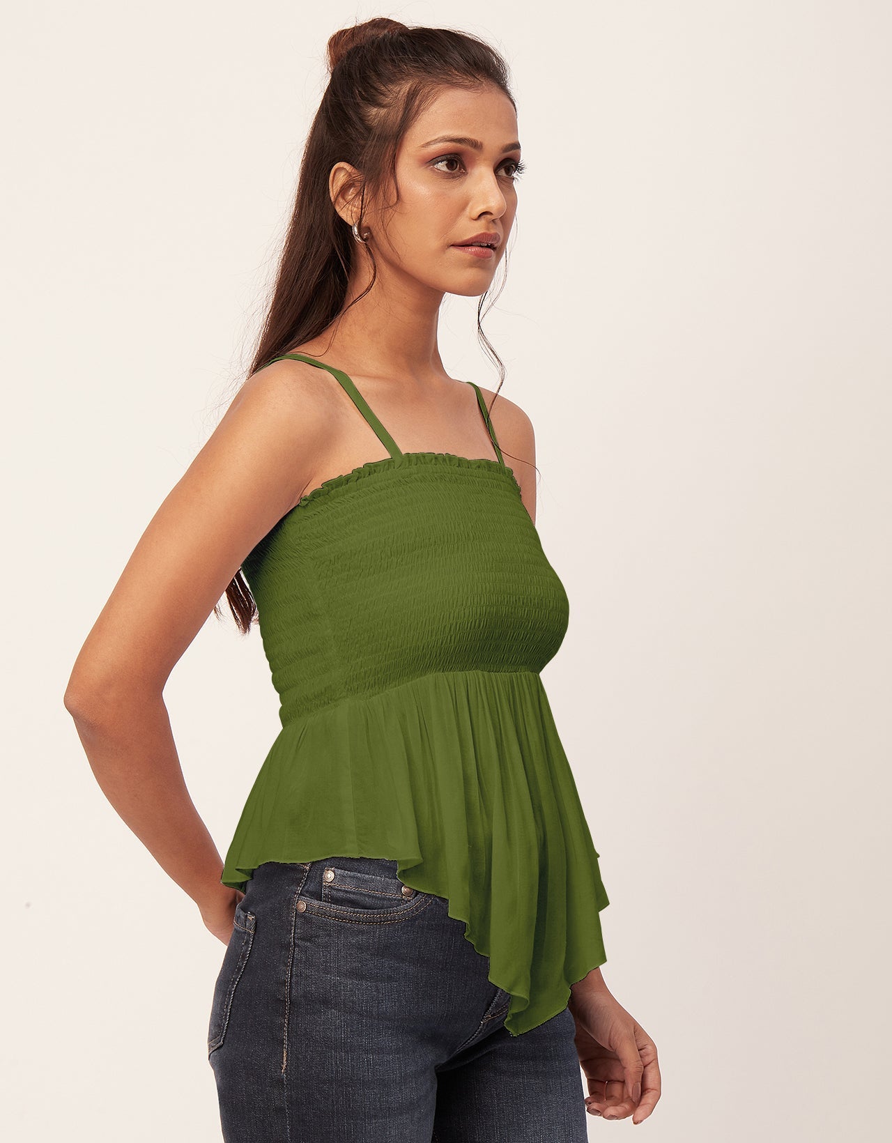 Solid Peplum Smocked Tube