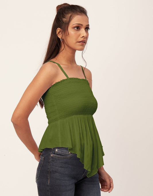 Solid Peplum Smocked Tube