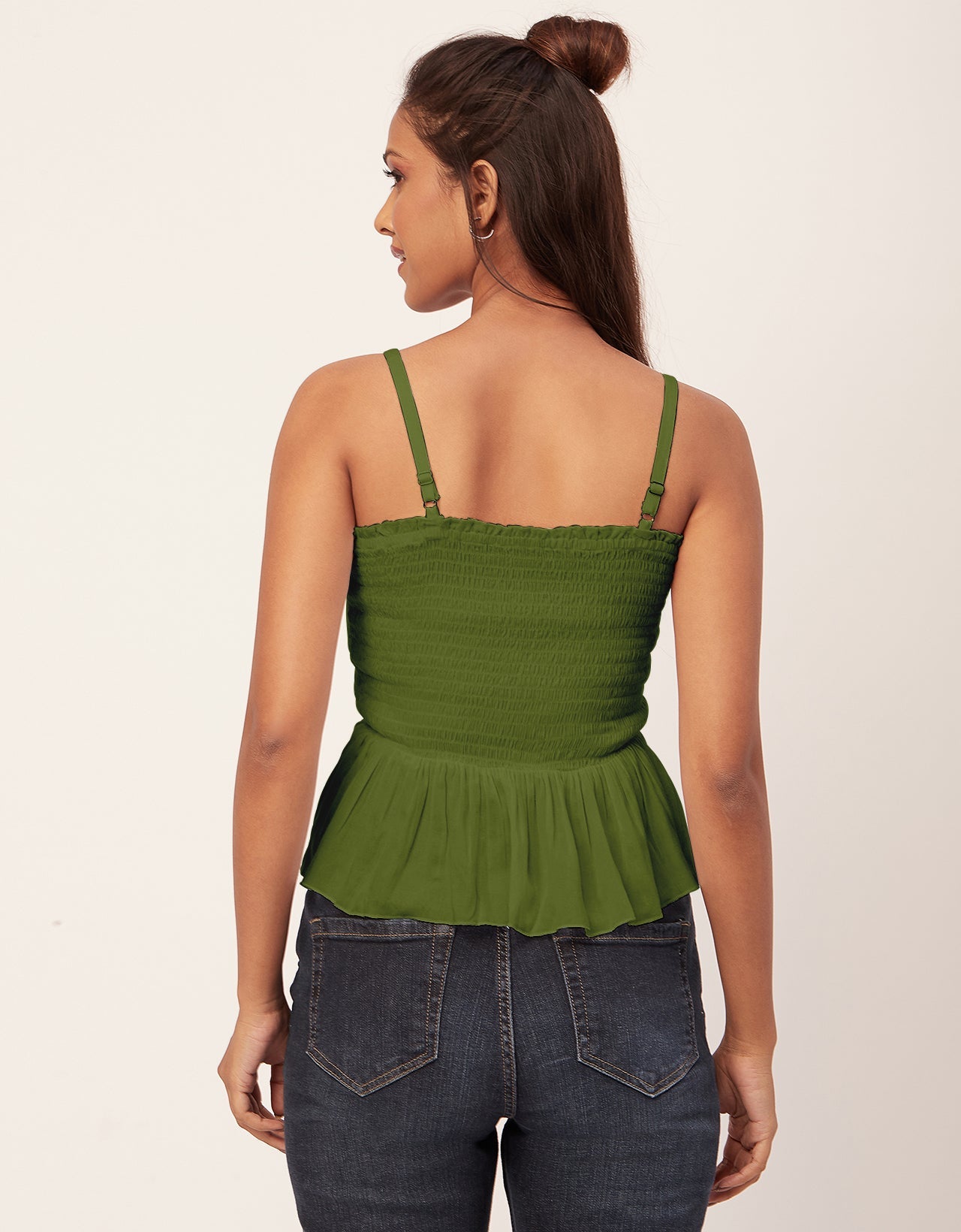 Solid Peplum Smocked Tube