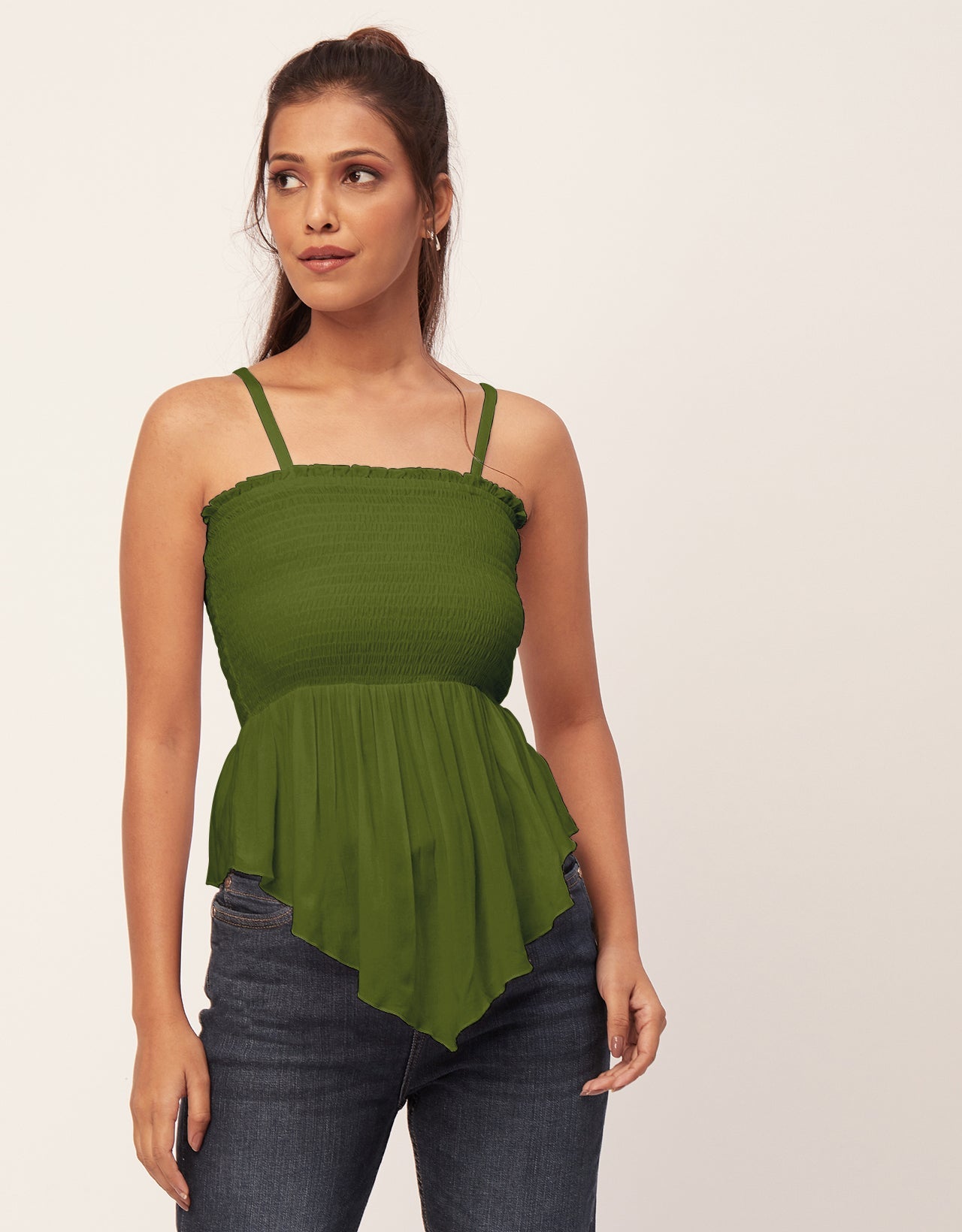 Solid Peplum Smocked Tube