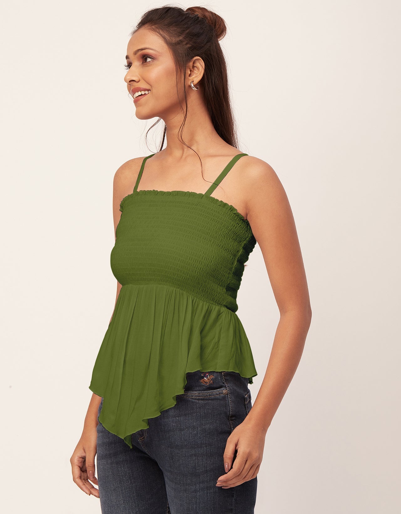 Solid Peplum Smocked Tube