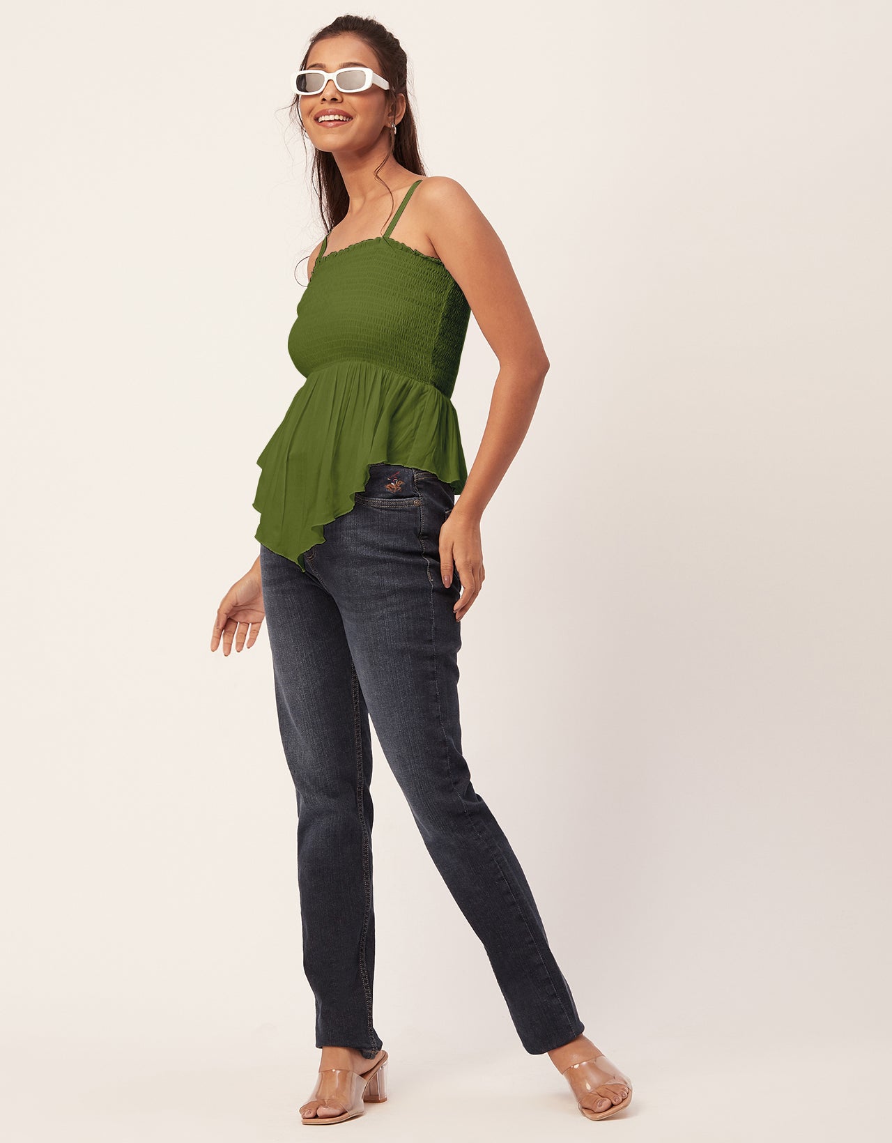 Solid Peplum Smocked Tube