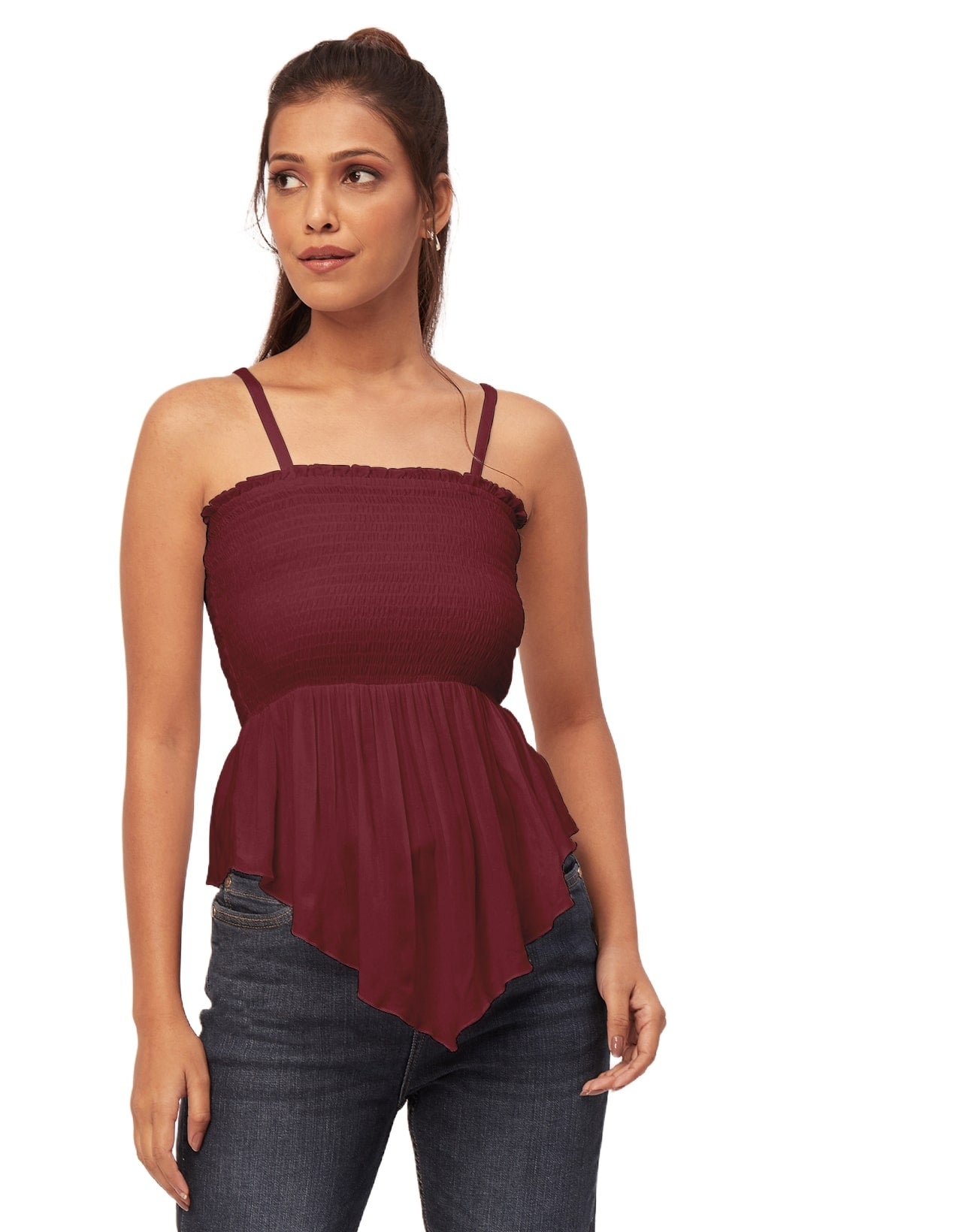 Solid Peplum Smocked Tube