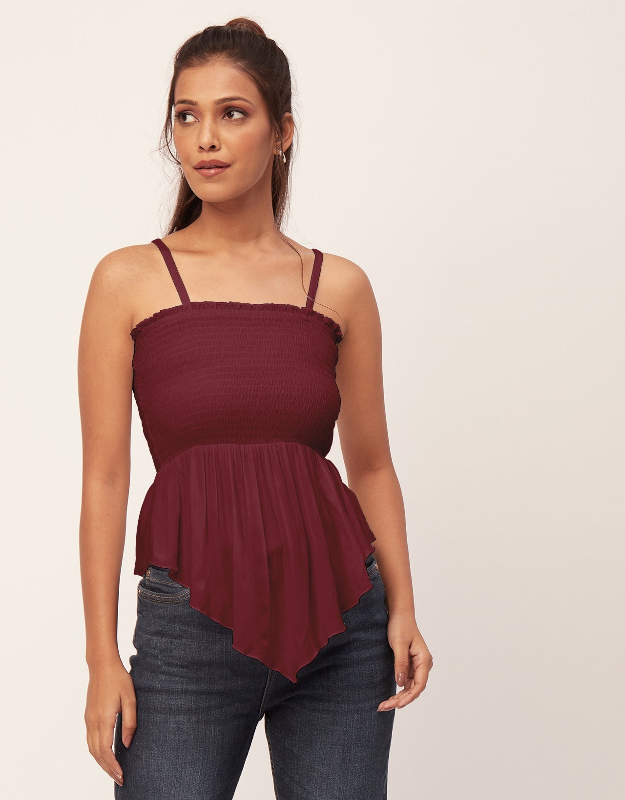 Solid Peplum Smocked Tube