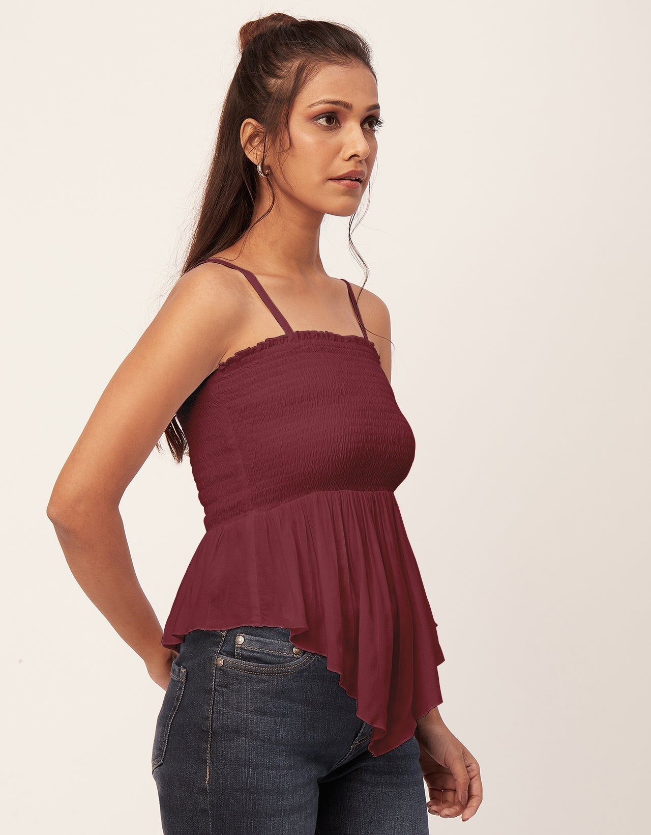 Solid Peplum Smocked Tube