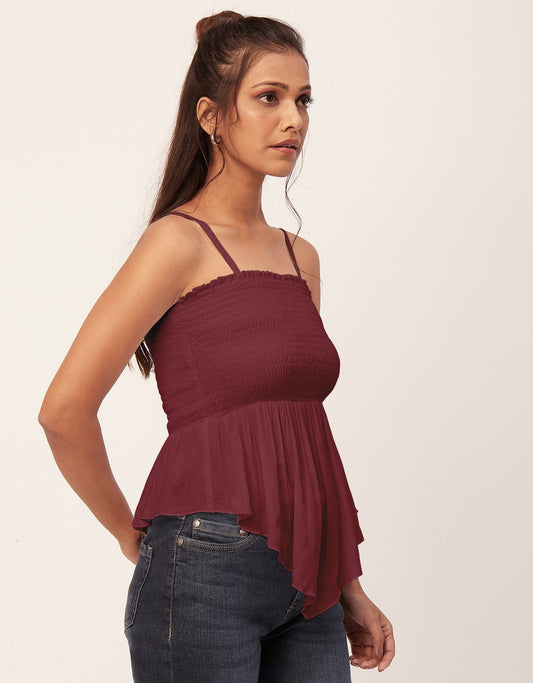 Solid Peplum Smocked Tube