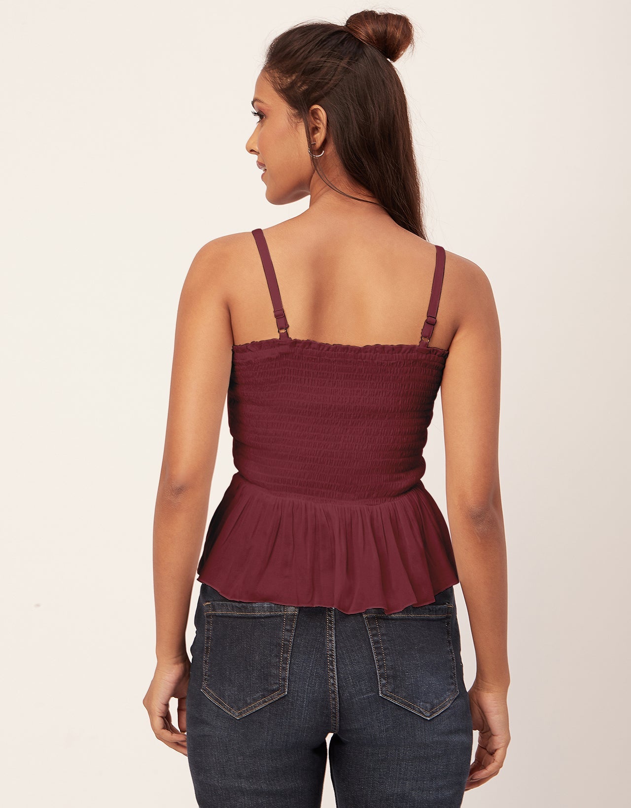Solid Peplum Smocked Tube