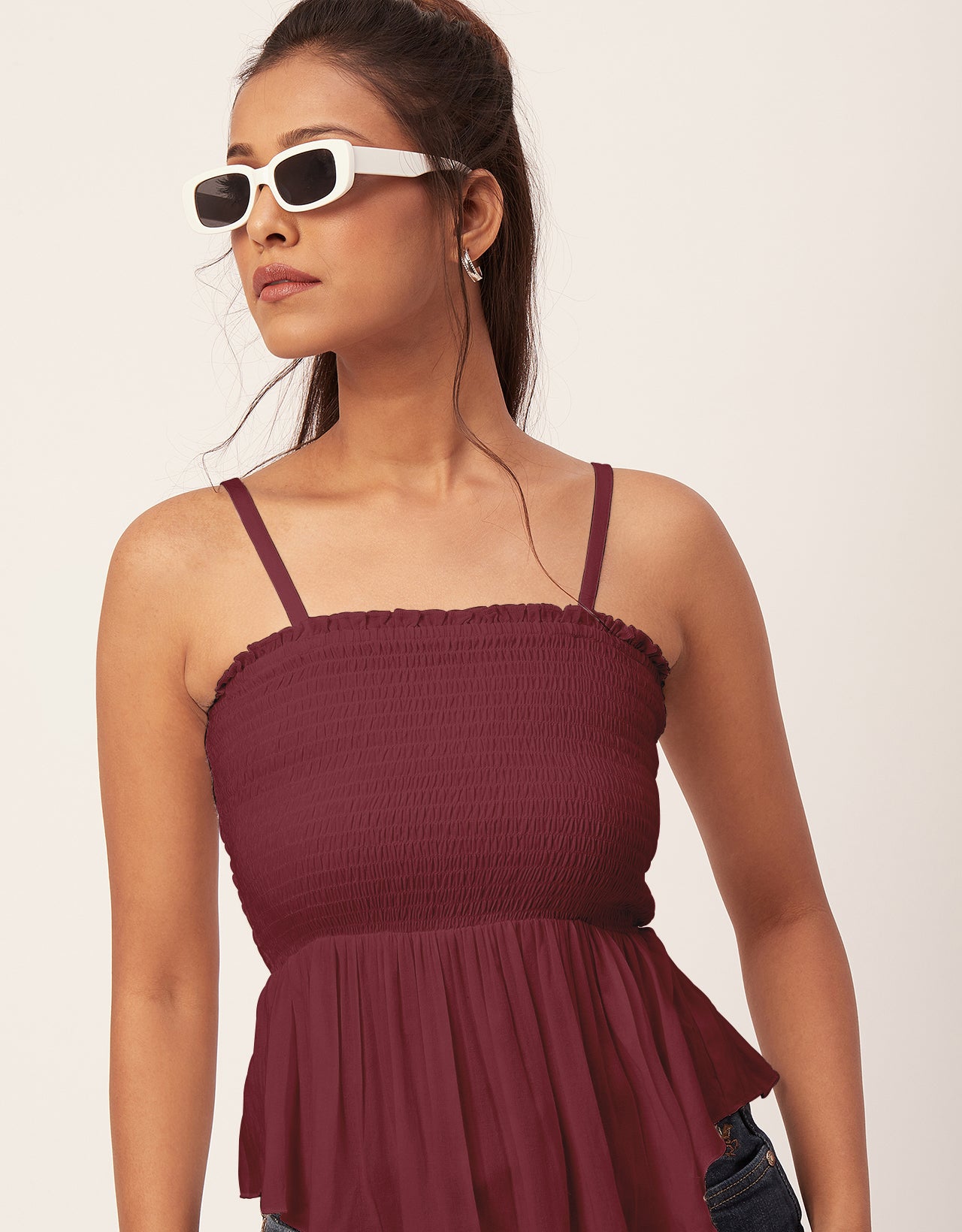 Solid Peplum Smocked Tube