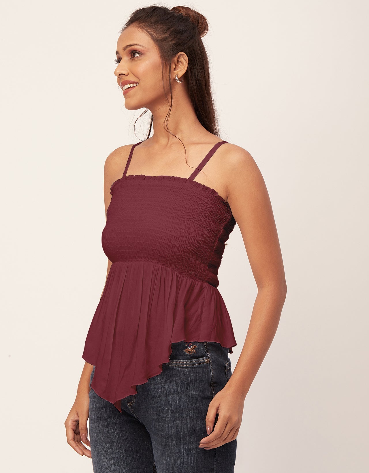 Solid Peplum Smocked Tube