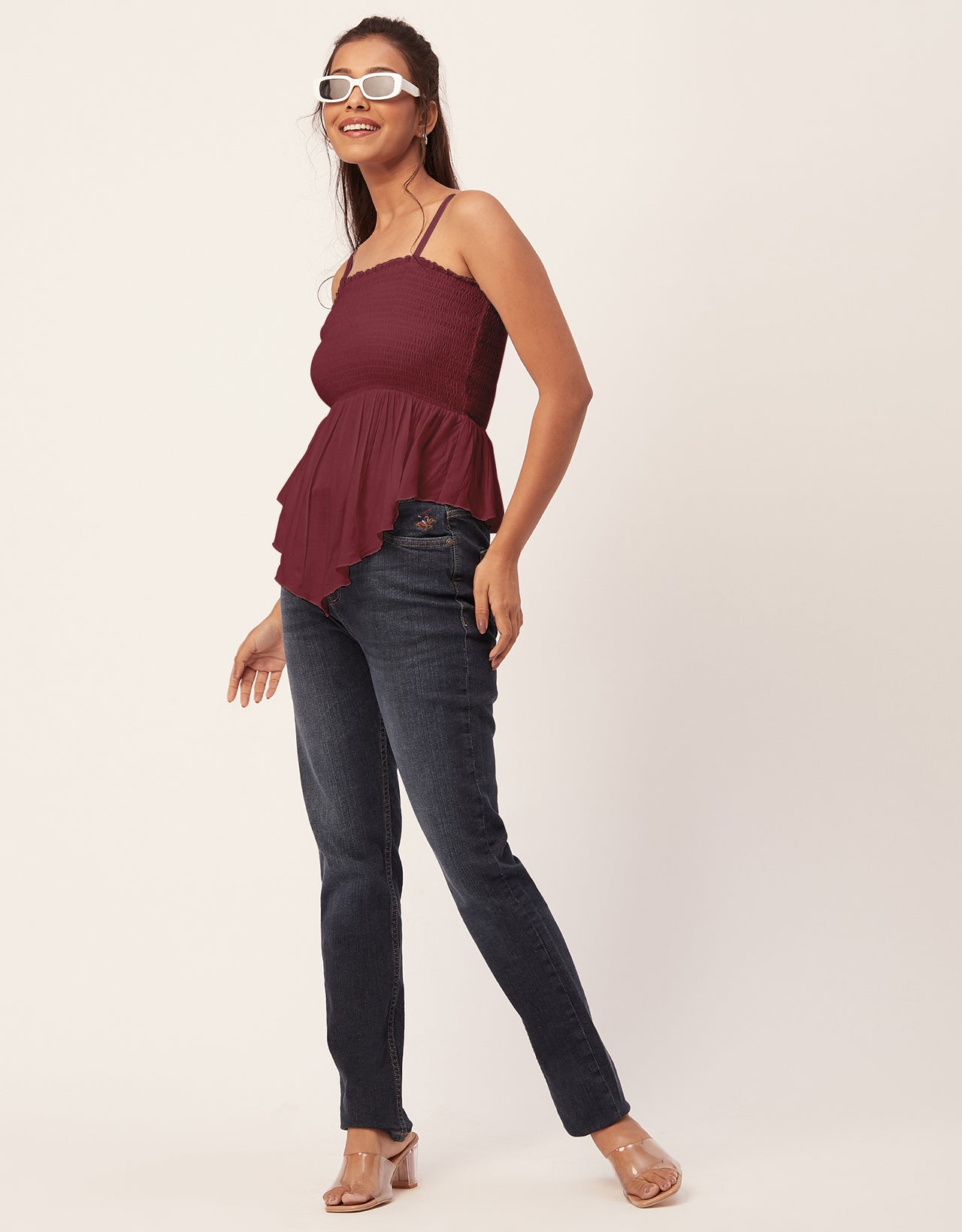 Solid Peplum Smocked Tube