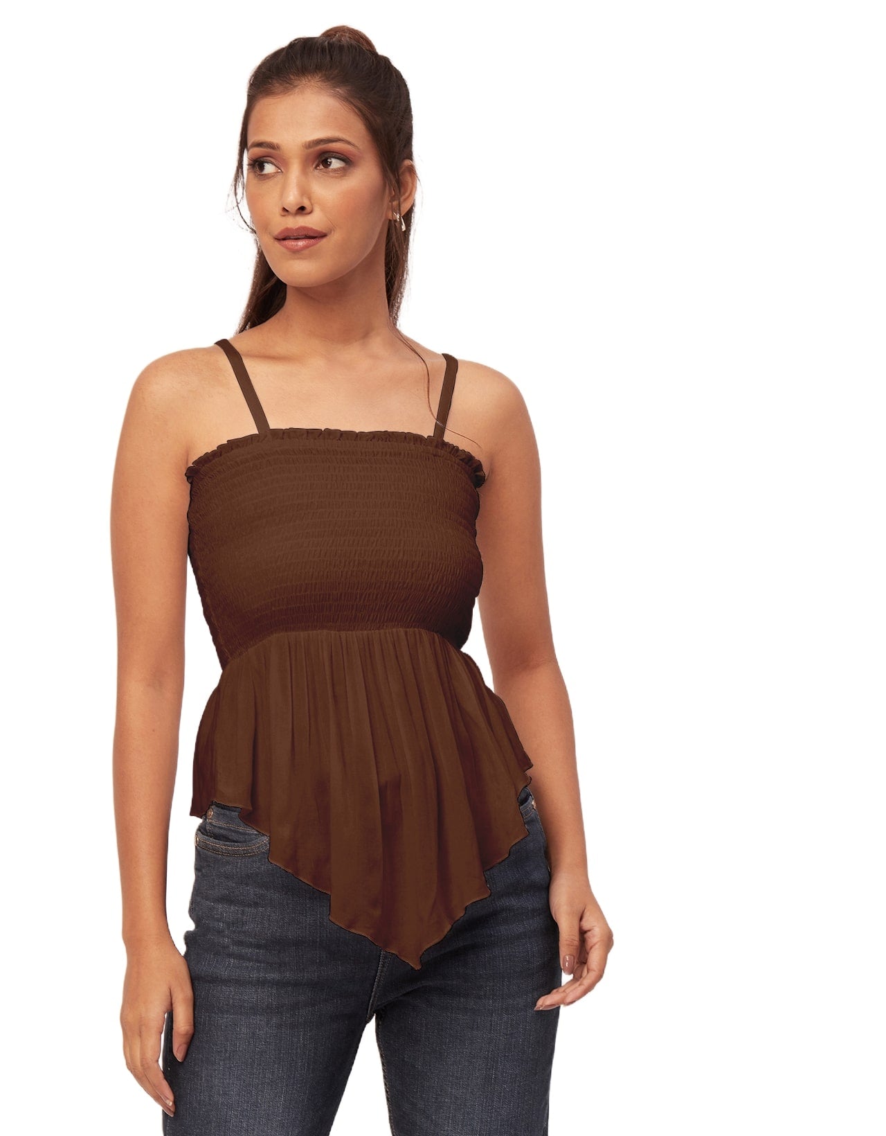 Solid Peplum Smocked Tube