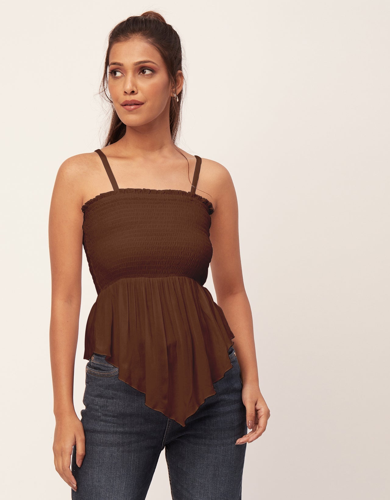Solid Peplum Smocked Tube