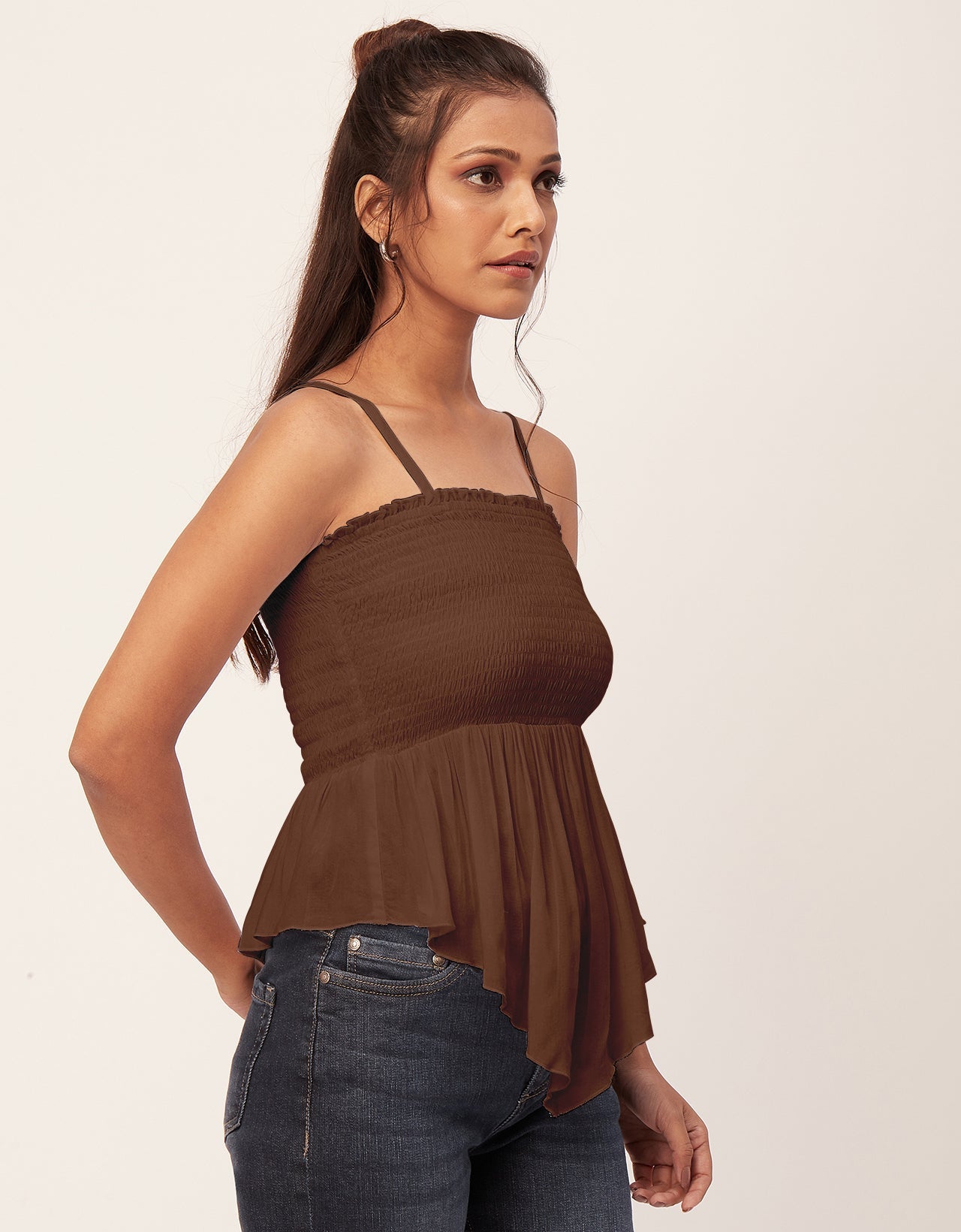Solid Peplum Smocked Tube