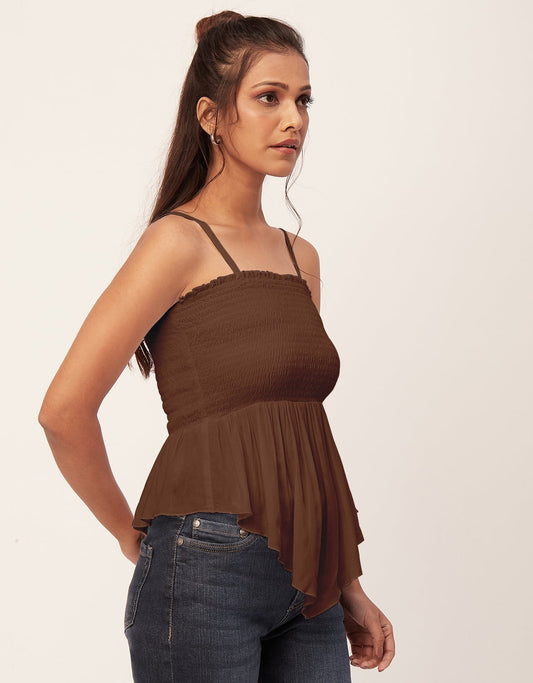 Solid Peplum Smocked Tube