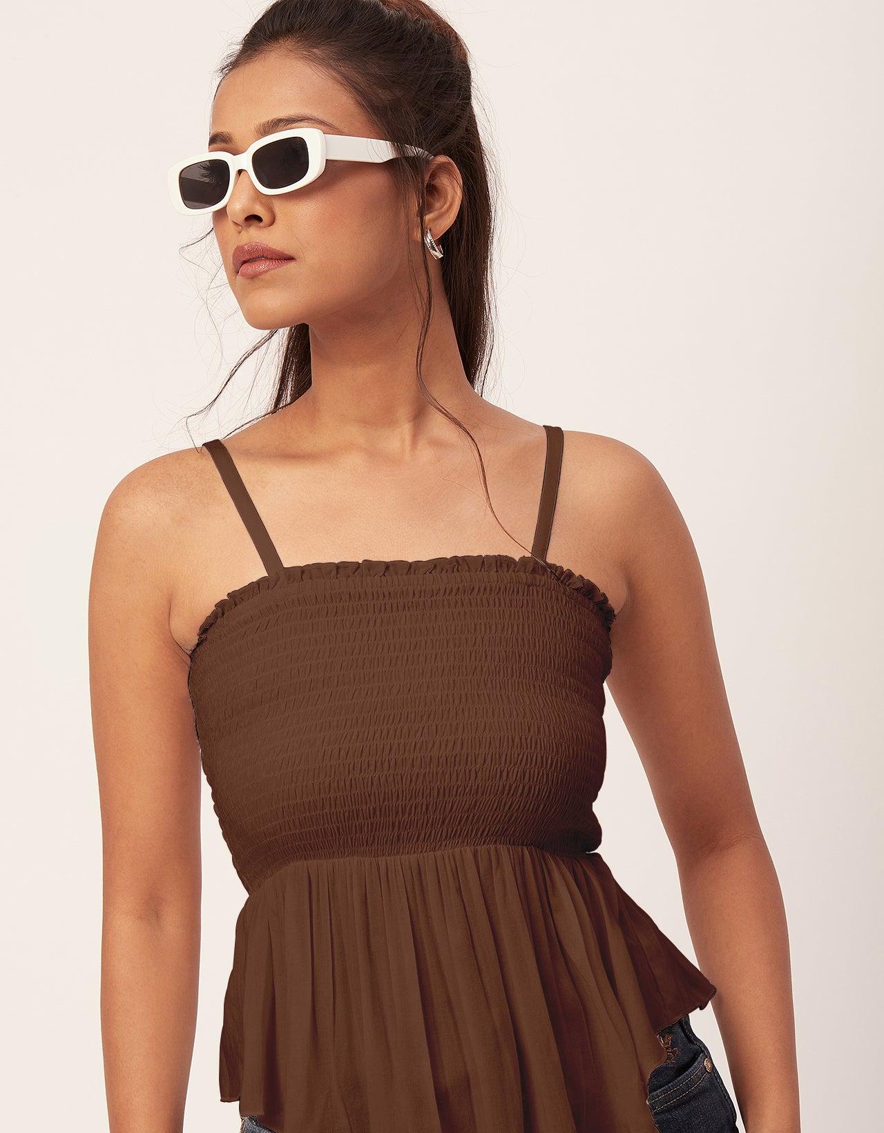 Solid Peplum Smocked Tube