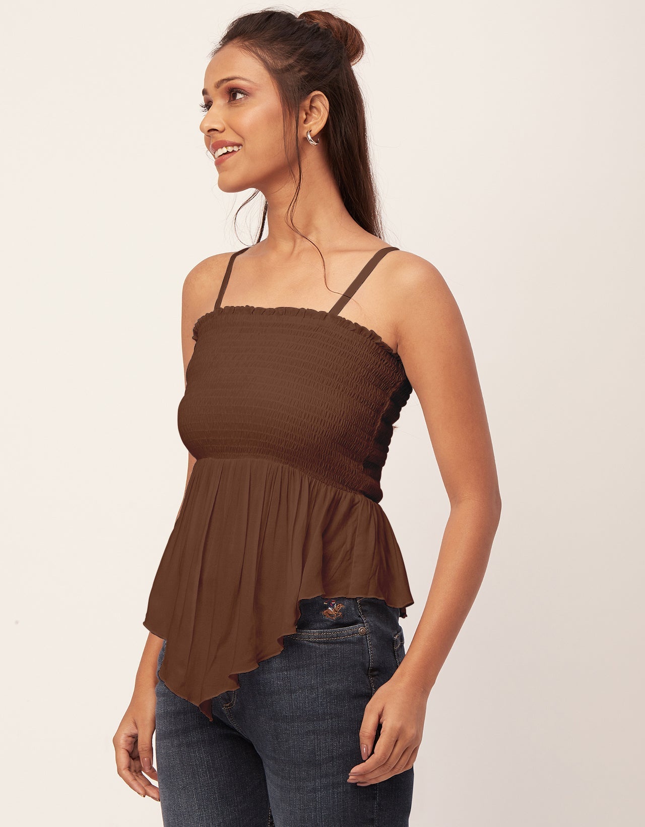 Solid Peplum Smocked Tube