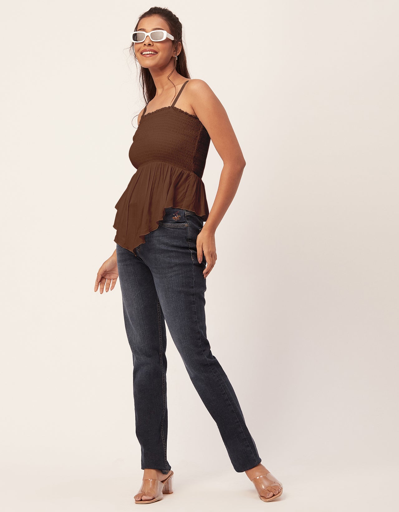 Solid Peplum Smocked Tube