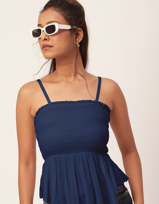 Solid Peplum Smocked Tube