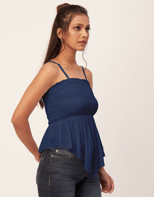 Solid Peplum Smocked Tube