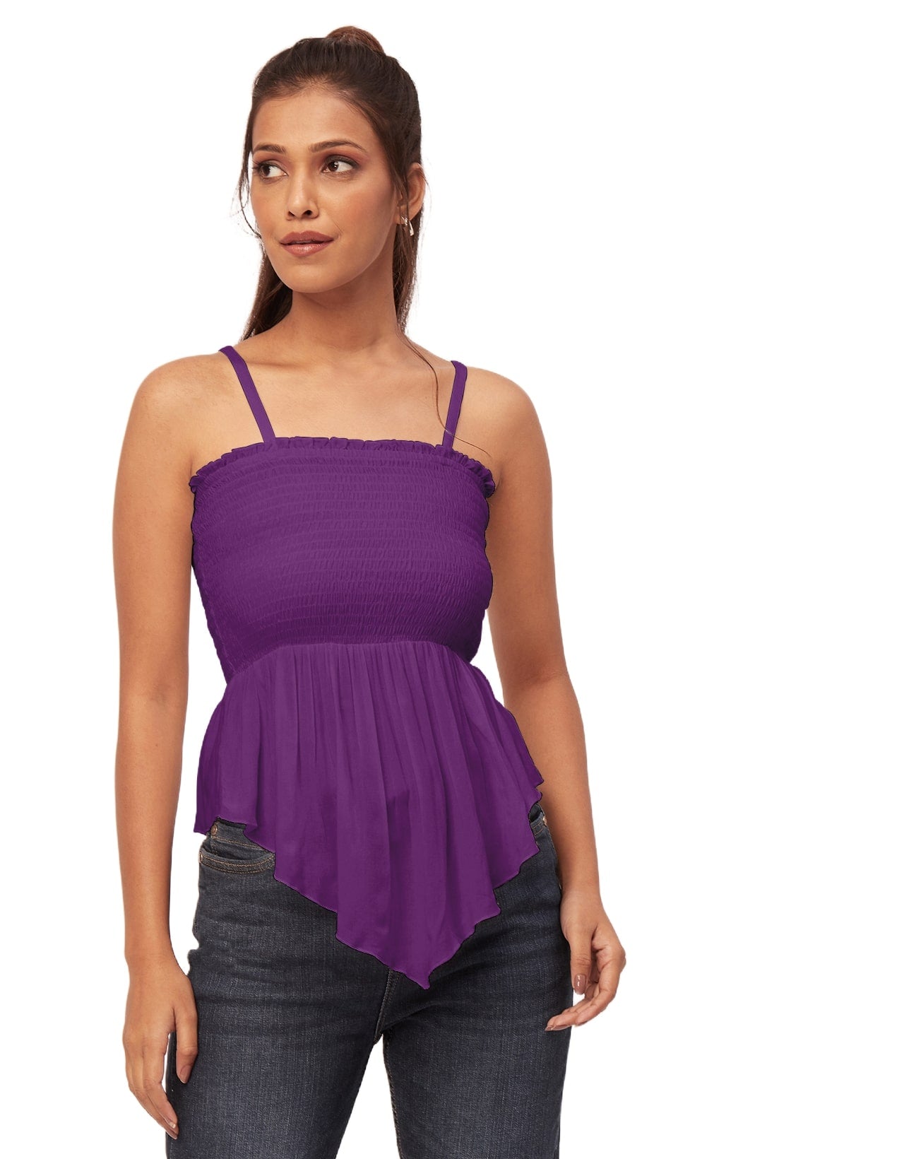 Solid Peplum Smocked Tube