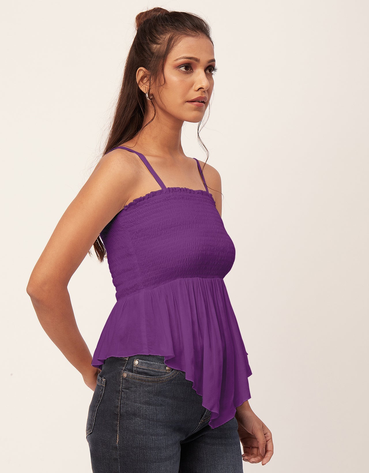 Solid Peplum Smocked Tube