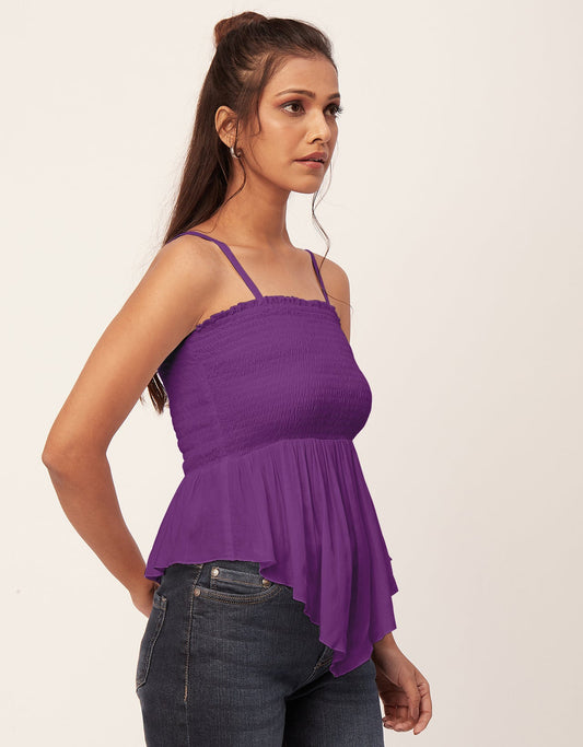 Solid Peplum Smocked Tube