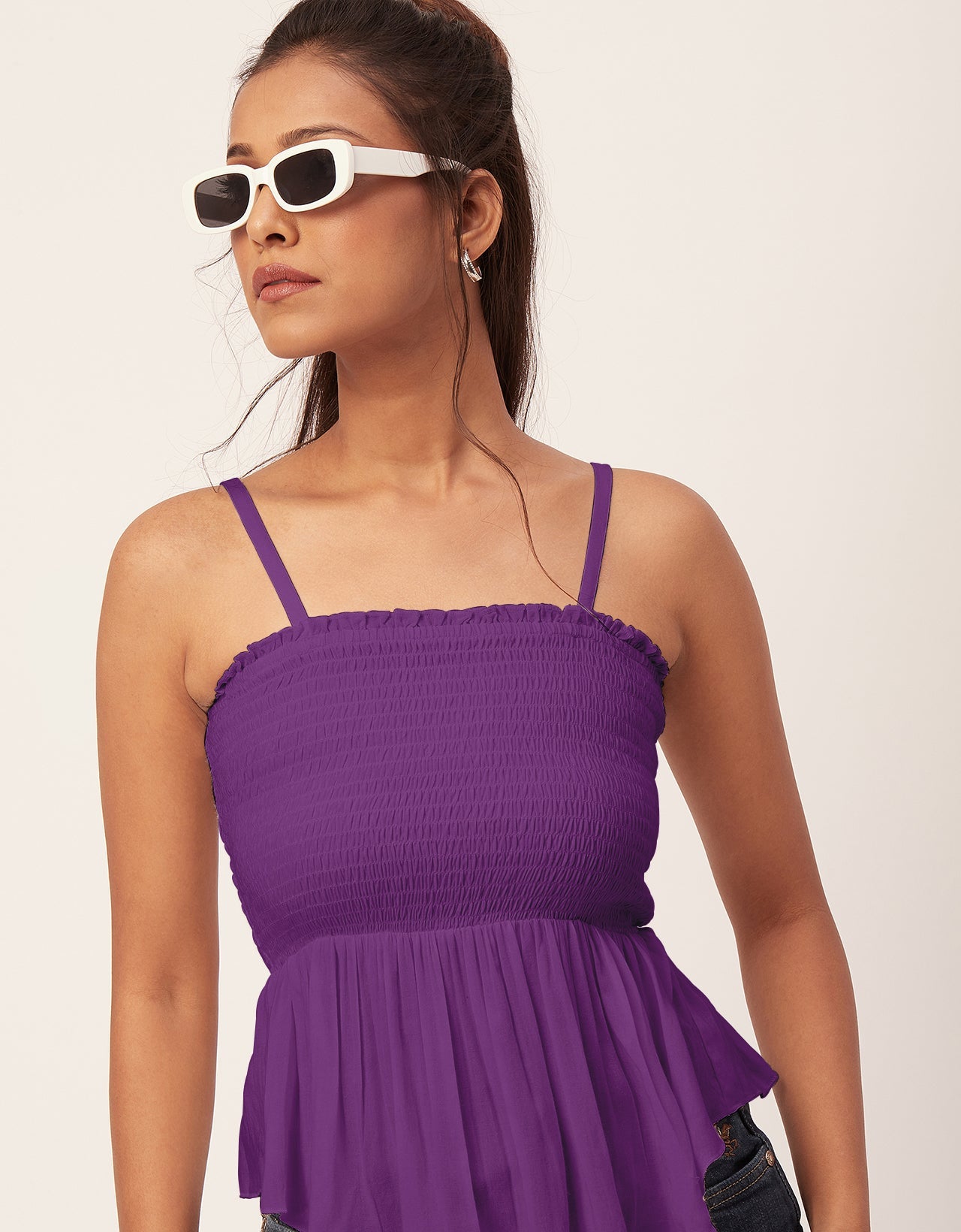 Solid Peplum Smocked Tube